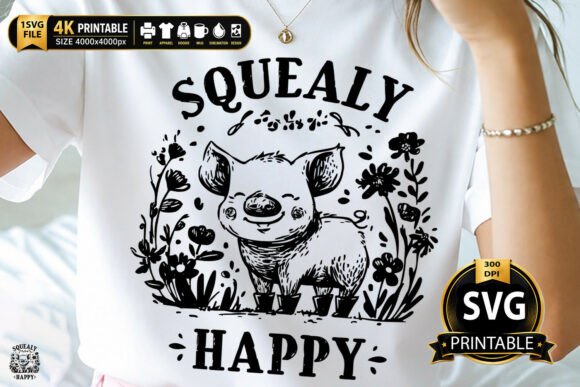 Download Squealy Happy Cute Pig Floral Design - Happy Collection