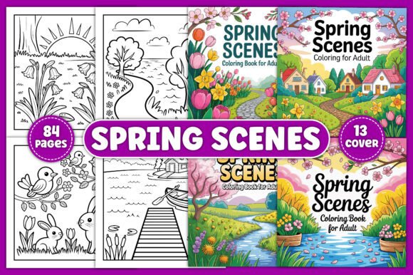 Download Spring Scenes Coloring Page for Adult - Adult Collection